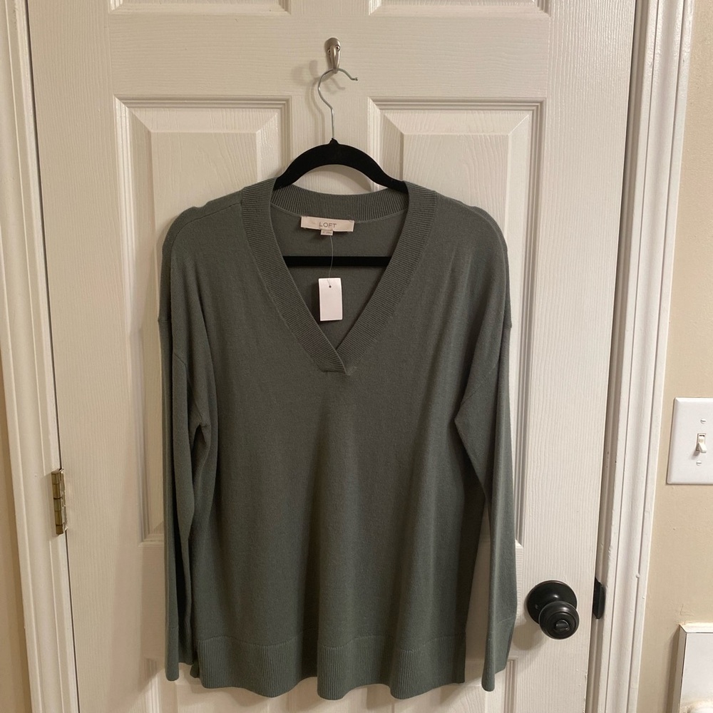LOFT Sage Green V-Neck Sweater